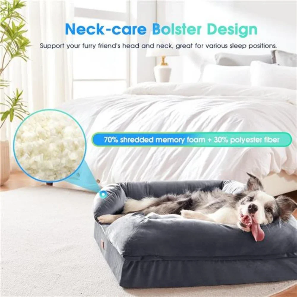Orthopedic Dog Bed Full Memory Foam Dog Beds with Waterproof Liner Grey,36x28)